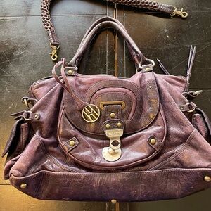 Eggplant Purple Leather Shoulder Bag